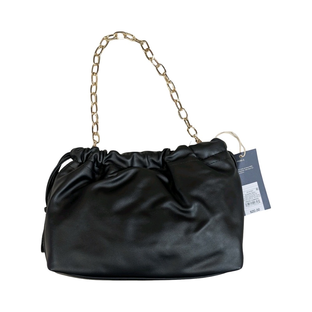 ⭐B5 Universal Thread Women's Black Clutch Sack Gold Chain Removable Handle. NWT